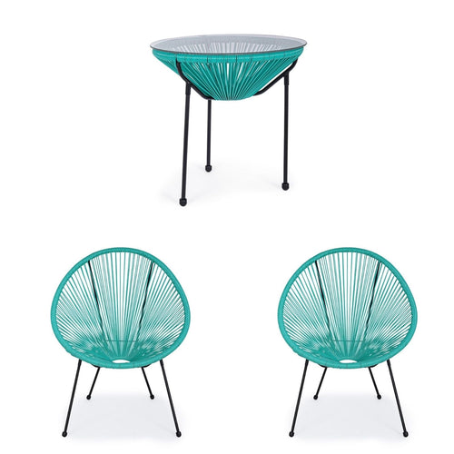 Salottino moderno Parker con poltrone e tavolino in corda sintetica per giardino e veranda