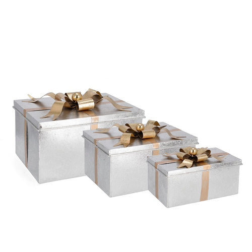 Pacchi regalo decorativi Present in metallo impilabili set da 3
