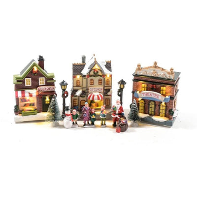Edifici per Villaggio di Natale con luce Led per decorazioni natalizie set da 3
