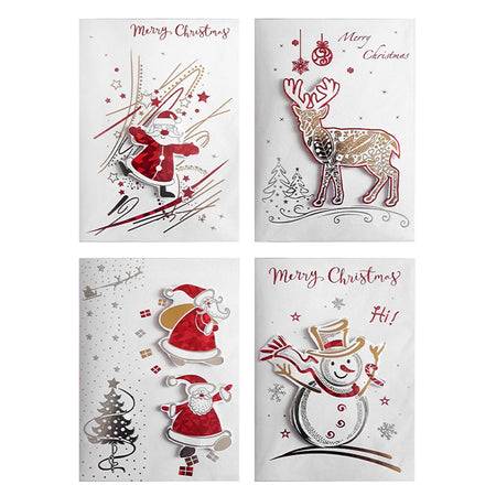 Biglietto di Auguri con decorazione natalizia con busta compresa confezione da 4 pezzi 8,5 x 13,5 cm