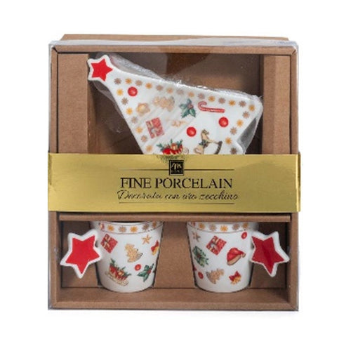 Confezione 2 tazze natalizie da caffè con rispettivo piattino in porcellana da 70 ml