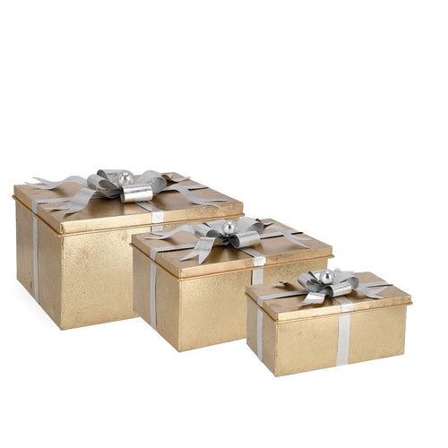 Pacchi regalo decorativi Present in metallo impilabili set da 3