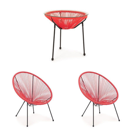 Salottino moderno "Parker" con poltrone e tavolino in corda sintetica per giardino e veranda