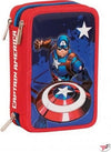 Seven-Marvel-Avengers-Capitan-America---Astuccio-Triplo-Riempito-Per-La-Scuola-O-Tempo-Libero,-3-Zip,-44-Accessori-Scuola