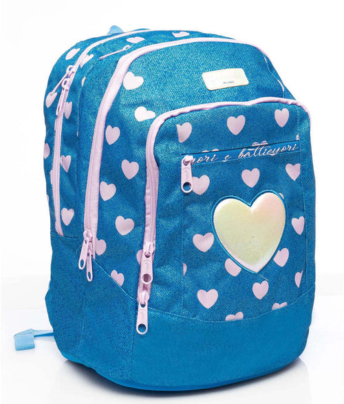 Seven Zaino Advanced Camomilla Cuori E Batticuori Zaino Scuola Con Tasche Bambina Spallacci E Schienale Imbottiti Zaino Azzurro Jeans E Rosa 42x32x22cm