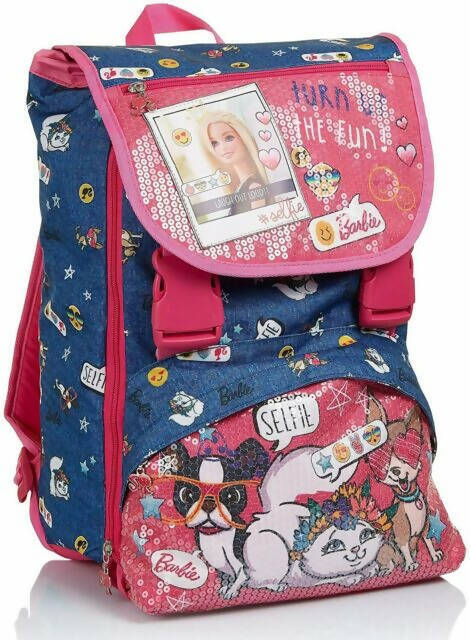 Seven Zaino Scuola Barbie Zaino Estensibile Rosa E Jeans Bambina Con Paillettes 28lt Tasca Frontale Spallacci Imbottiti