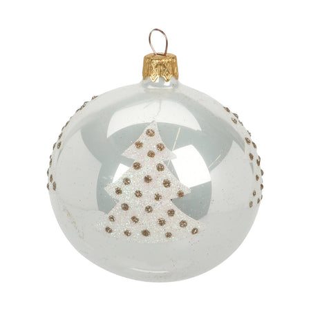 Palline per albero di Natale in vetro decorate color bianco con albero
