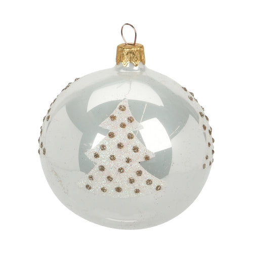 Palline per albero di Natale in vetro decorate color bianco con albero