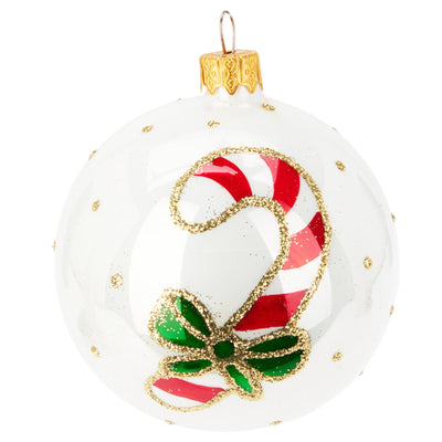 Palline per albero di Natale in vetro decorate colore bianco con glitter
