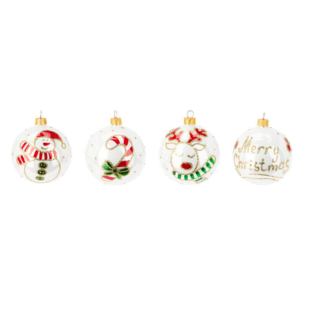 Palline per albero di Natale in vetro decorate colore bianco con glitter