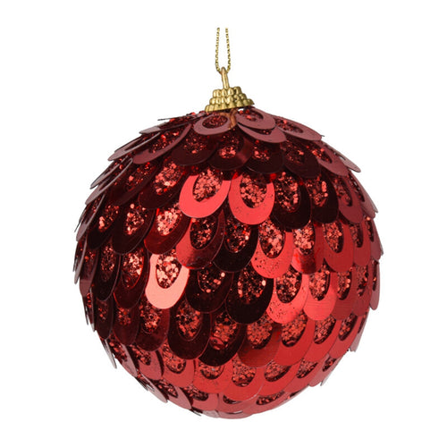 Palline per albero di Natale, in PV, con scaglie colore rosso, Ø 100 mm, 8 pezzi