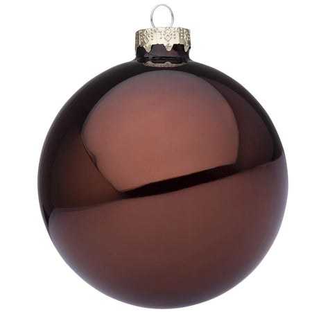 Palline per albero di Natale in vetro decorate color Marrone Tronco Lucido