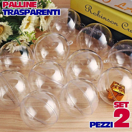 SFERE NATALIZIE PALLINE TRASPARENTI APRIBILI DA RIEMPIRE DECORAZIONE NATALE 2PZ 8CM  Trade Shop italia - Napoli, Commerciovirtuoso.it