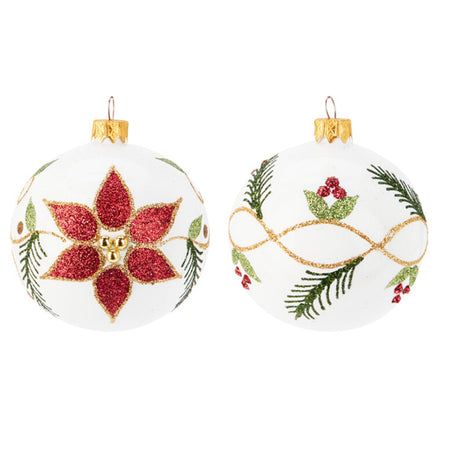 Palline per albero di Natale in vetro decorate colore bianco con glitter Ø 8 cm