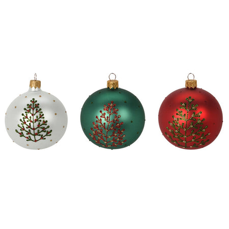 Palline per albero di Natale in vetro decorate con glitter color Rosso