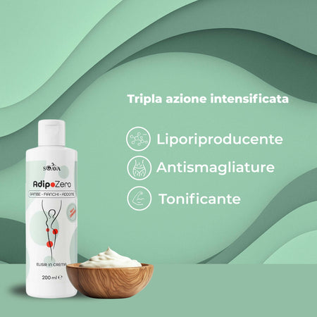 Crema Snellente Anticellulite - Effetto Tonificante e Rassodante con Sensazione di Freschezza | Formula Drenante per Gambe, Glutei e Addome | AdipoZero - Texture Leggera e Facile da Applicare 200ml