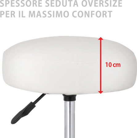 Sgabello-Estetista-Girevole-Seduta-Imbottita-10cm-Ecopelle-Salone-Studio-Bianco
