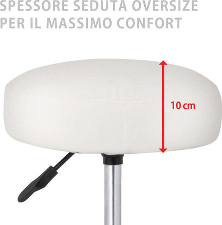 Sgabello-Estetista-Girevole-Seduta-Imbottita-10cm-Ecopelle-Salone-Studio-Bianco
