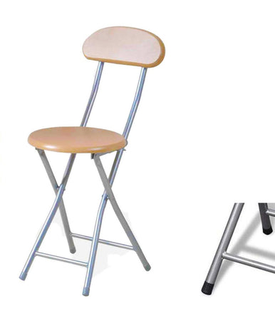 Sgabello Pieghevole In Legno Chiaro E Metallo Con Appoggio Schienale Campeggio