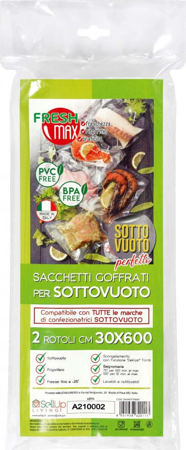 SH2ROT30600 FreshMax® CONFEZIONE DA 2 Rotoli Goffrati per sottovuoto 30x600cm Casa e cucina/Elettrodomestici per la cucina/Accessori e parti di ricambio/Accessori per macchine sottovuoto SellUp - Bassano del Grappa, Commerciovirtuoso.it