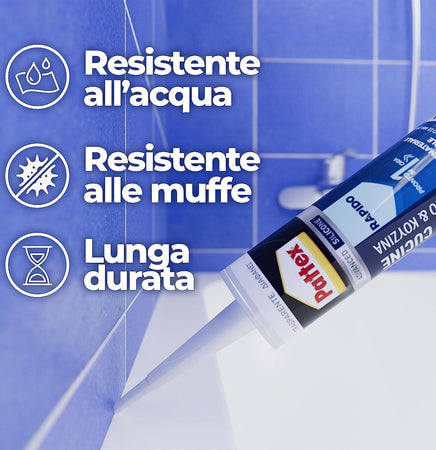 Silicone a rapida polimerizzazione ideale per bagni 300 ml trasparente Fai da te/Ferramenta/Adesivi e sigillanti/Silicone La Zappa - Altamura, Commerciovirtuoso.it