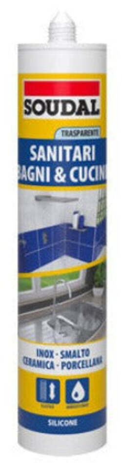 SILICONE ACETICO SANITARI BAGNI E CUCINE SOUDAL TRASPARENTE DA 300 ML