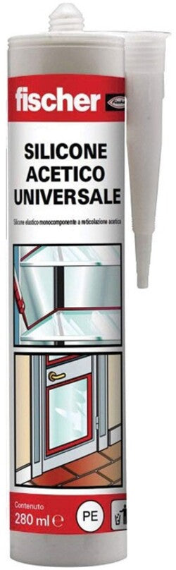 Silicone acetico universale monocomponente a basso modulo Fischer, colore bianco.