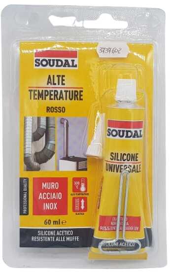 SILICONE ALTE TEMPERATURE IN BLISTER SOUDAL DA 60 ML COLORE ROSSO ANTIMUFFA