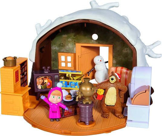 Simba---Masha-E-Orso-Playset-Casa-Inverno,-109301023,-+-3-Anni,-Inclusi-Masha-E-Orso-Con-Tanti-Accessori