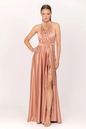 SISTE'S-GOLD-|-Abito-lungo-pietra-scollo