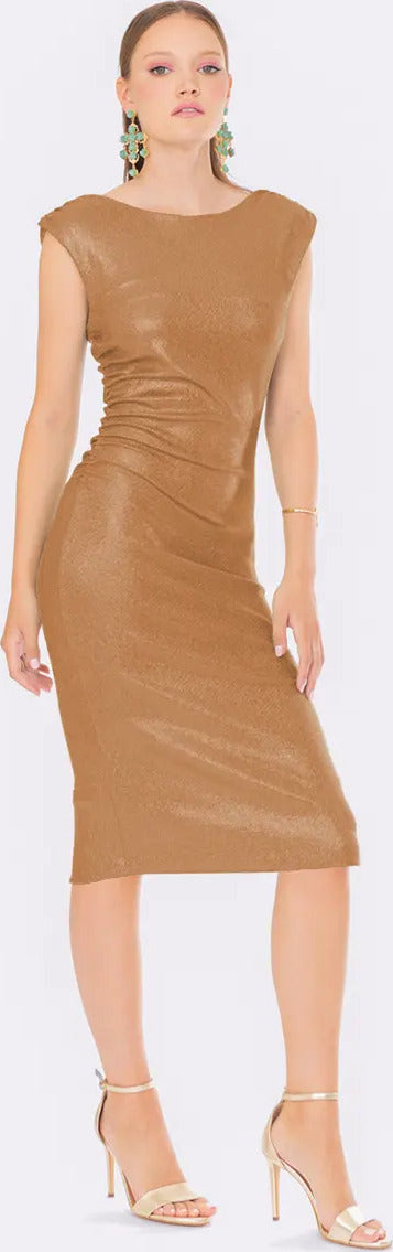 SISTE'S-GOLD-|-Abito-tubino-con-arricci-spalle
