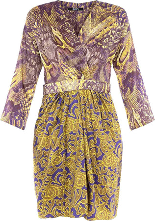 Siste’s Vestito Corto Donna Fantasia Pitone Rosa E Oro Abito Mini Dress Scollo A V Maniche A 3/4 Fascia Coulisse In Vita Moda/Donna/Abbigliamento/Vestiti/Discoteca You Store - Messina, Commerciovirtuoso.it