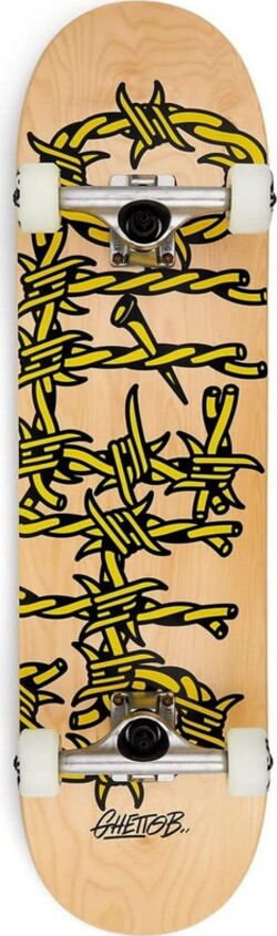 Skateboard-GHETTOBLASTER-COMPLETE-BARDEDWIRE-WHI-8,375”