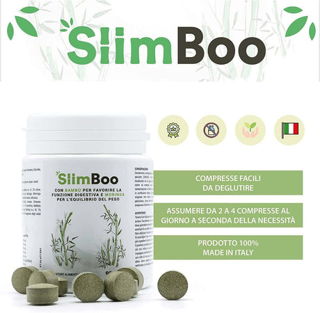 SlimBoo Anticellulite e Drenante con Bambù, Ananas, Melitolo, Moringa e Carrube 100% Naturale - 90 Compresse, Made in Italy