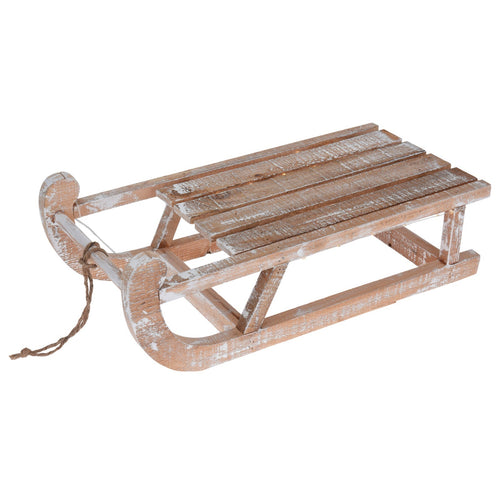 Slitta decorativa natalizia sbiancata in legno per decorazioni natalizie