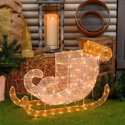 Slitta decorativa 3D con telaio bianco 180 led Ø 5 mm per decorazioni natalizie h 54 cm