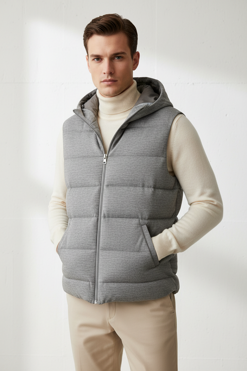 Smanicato uomo La Fileria - in lana con cappuccio colore grigio