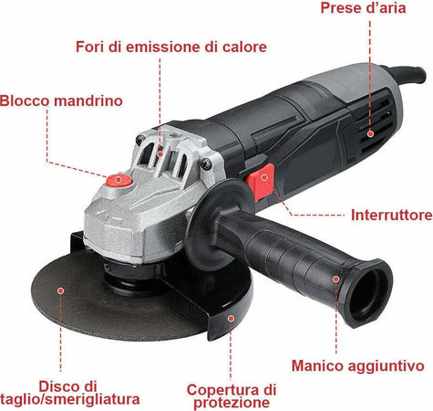 Smerigliatrice Angolare 750w Flex Frullino 125mm 6 Dischi E Manico Regolabile Fai da te/Utensili elettrici e a mano/Utensili elettrici/Smerigliatrici/Smerigliatrici angolari Trade Shop italia - Napoli, Commerciovirtuoso.it