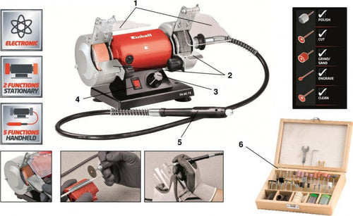 Smerigliatrice da banco con mini trapano e accessori 75mm  Einhell TH-XG 75 KIT Fai da te/Utensili elettrici e a mano/Utensili elettrici/Smerigliatrici/Smerigliatrici da banco Trade Shop italia - Napoli, Commerciovirtuoso.it