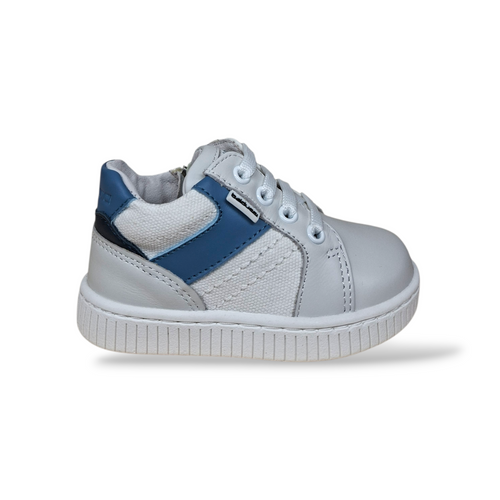 Scarpe Primi Passi Bambino Balducci Cita 4880 Pelle Bianco Bluette – Laccio e Zip Laterale Made in Italy