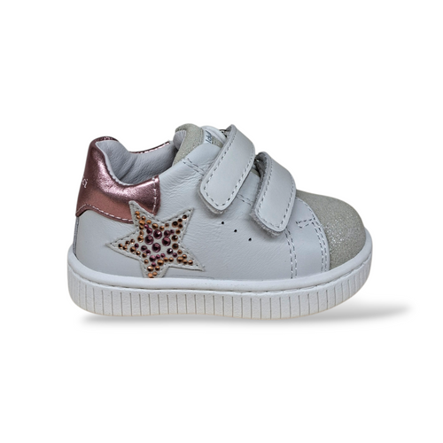 Scarpe Primi Passi Balducci Cita in Pelle Bianco Argento Rosa – Comfort Artigianale Made in Italy