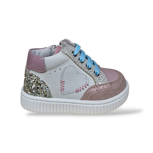 Scarpe Primi Passi Balducci Cita in Pelle Rosa Bianco Argento Celeste – Comfort Artigianale Made in Italy