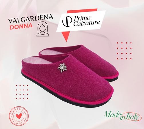 Primo Calzature Ciabatte Donna ValGardena Pantofole Invernali da Casa in Lana, Suola in Feltro con Plantare Estraibile