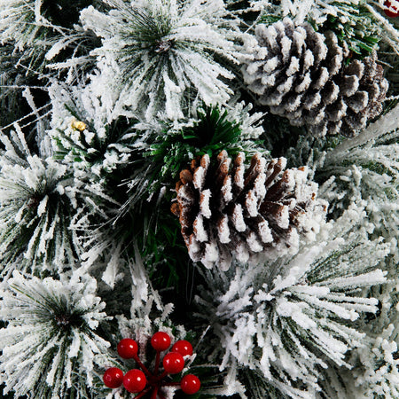 Albero di natale innevato "Snow" con LED, bacche e pigne in PP Effetto aggi di pino + Flock