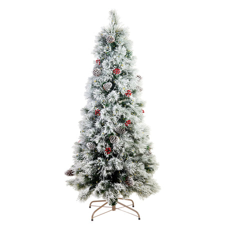 Albero di natale innevato "Snow" con LED, bacche e pigne in PP Effetto aggi di pino + Flock