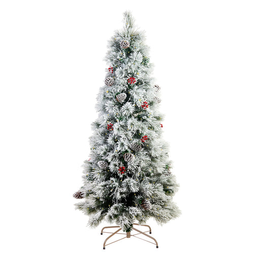 Albero di natale innevato Snow con LED, bacche e pigne in PP Effetto aggi di pino + Flock