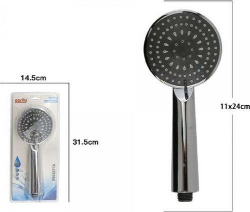 Soffione-Doccia-11-X-24-Cm-Doccetta-Multigetto-Di-3-Tipi-Regolabile-Tonda-69107