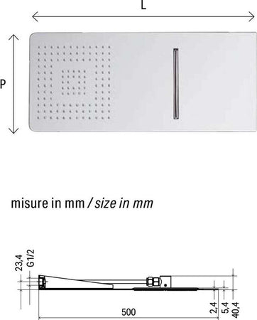 Soffione-Doccia-Cascata-design-quadrato-con-installazione-a-muro-50x20