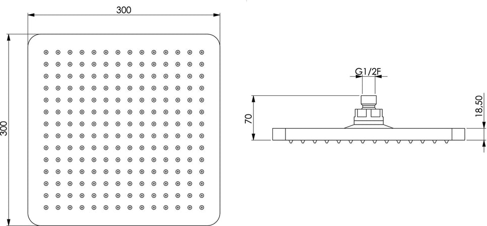 Soffione doccia in abs cromato 30x30 quadrato