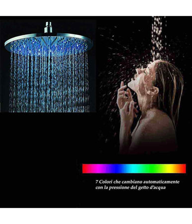 Soffione Doccia Led Rgb Rotondo 20cm Cromoterapia Doccia Emozionale Argento 79906
